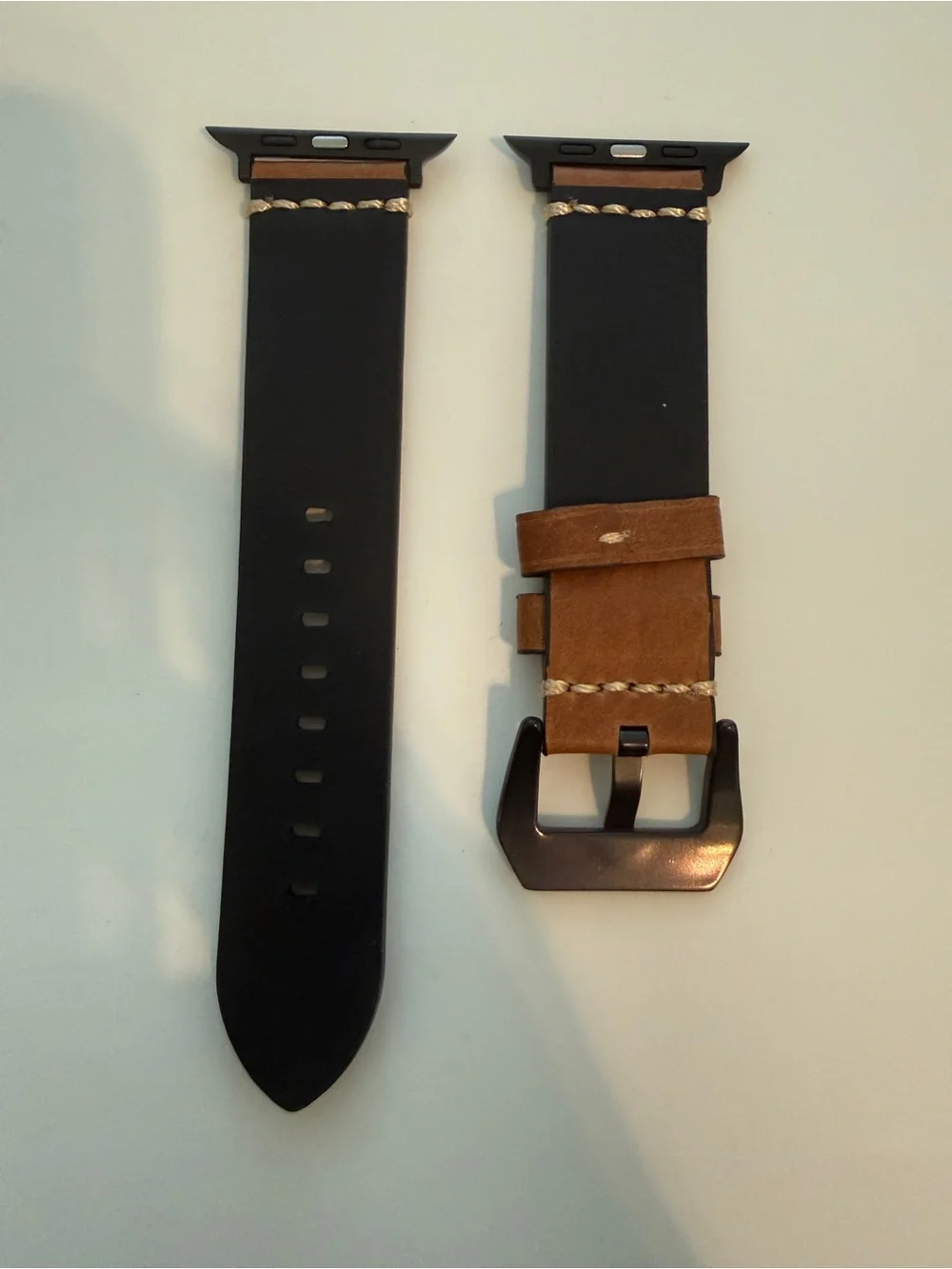 Brand New Replacement Black and Brown Leather Apple Watch Bands Set of 2